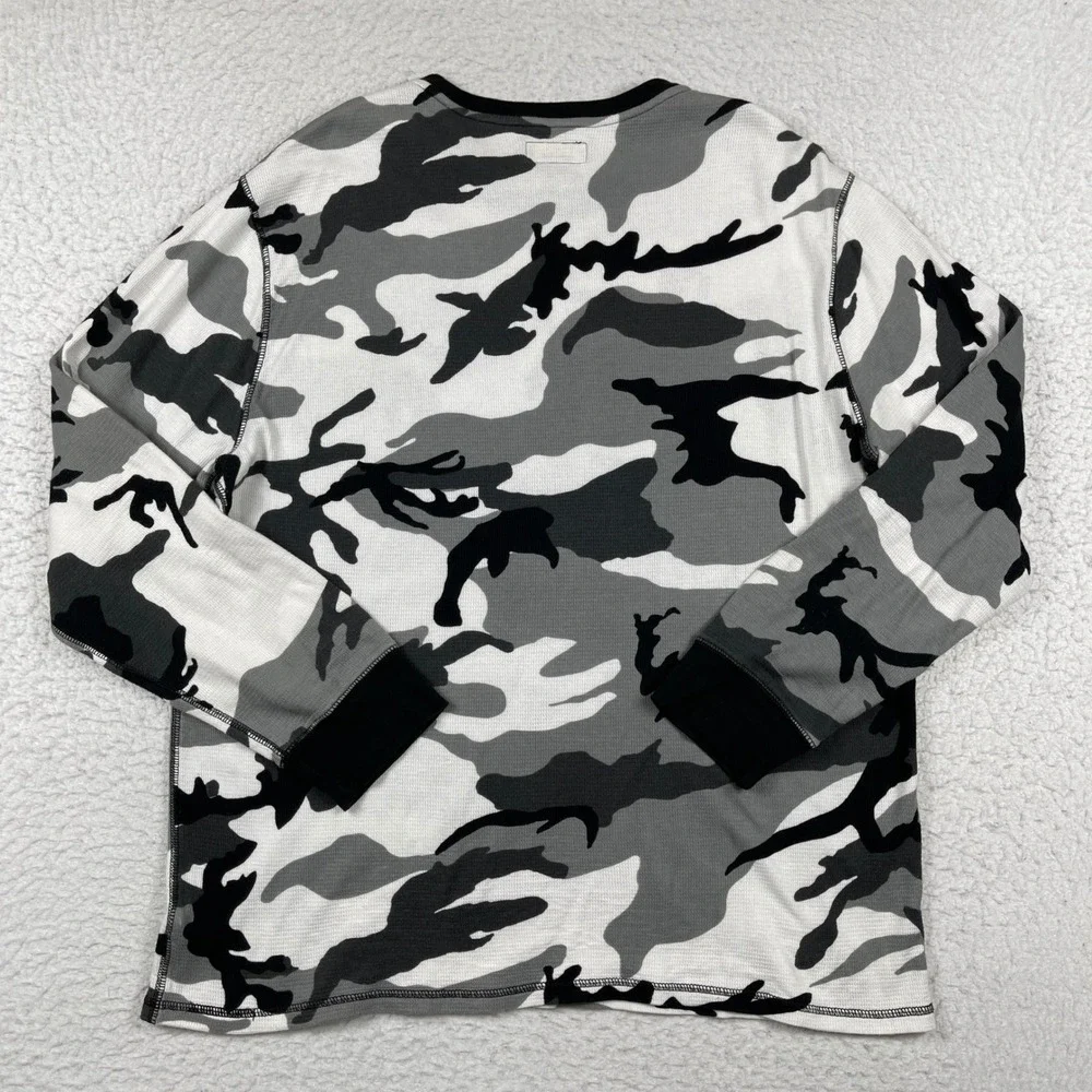 Polo Ralph Lauren‎ Sleepwear Mens XL Grey White Camo Waffle Knit Thermal Shirt